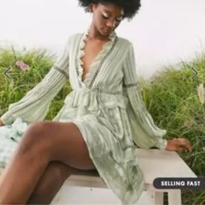 NWT ASOS Lace Insert Mini Dress With Belt In Satin Stripe